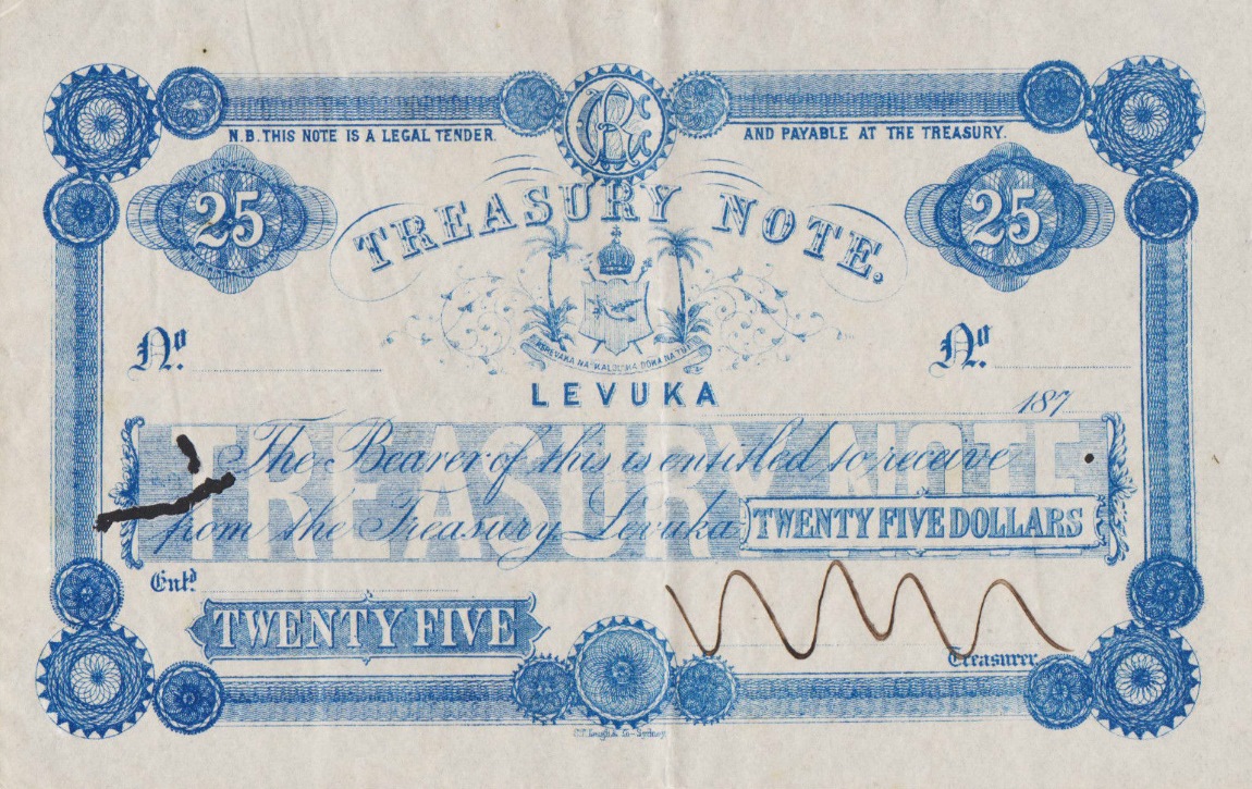 Front of Fiji p17r: 25 Dollars from 1872