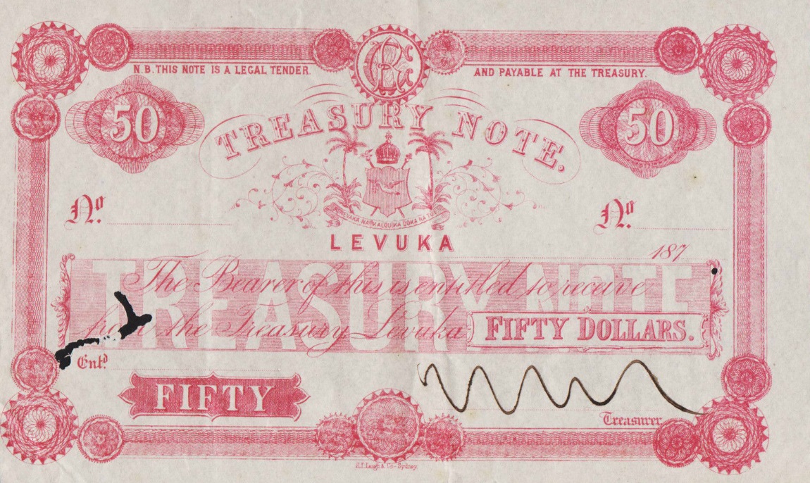 Front of Fiji p18r: 50 Dollars from 1872