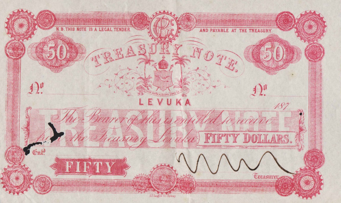 Front of Fiji p18r: 50 Dollars from 1872