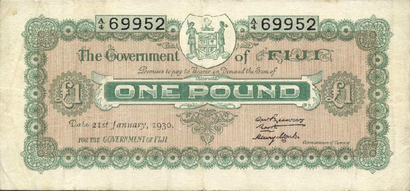 Front of Fiji p27g: 1 Pound from 1930