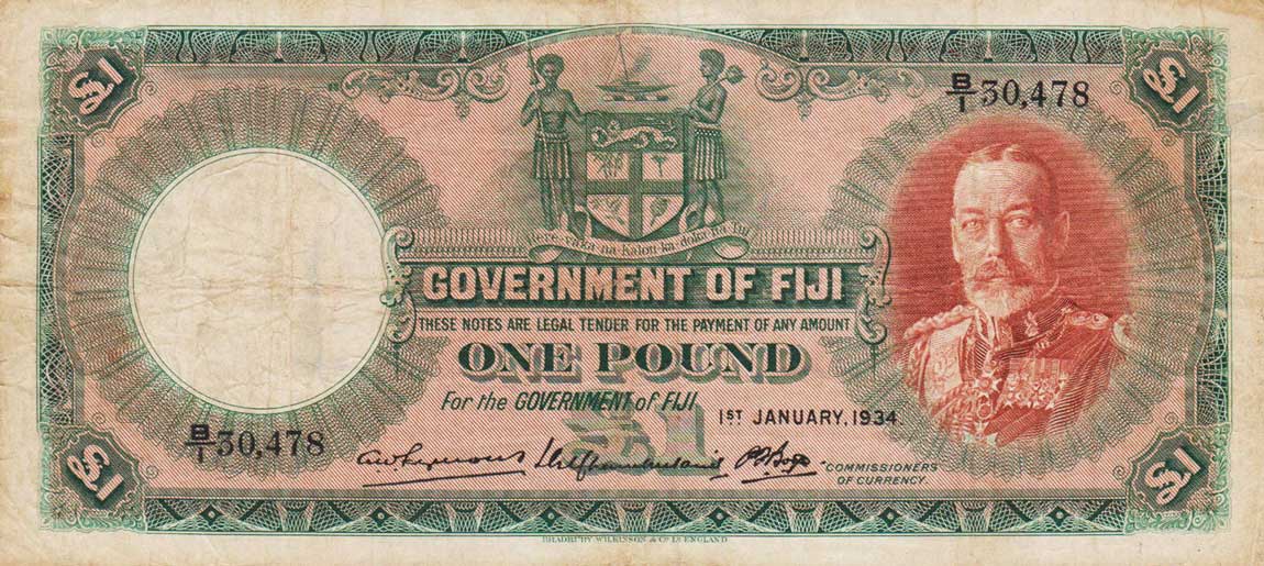 Front of Fiji p33a: 1 Pound from 1934