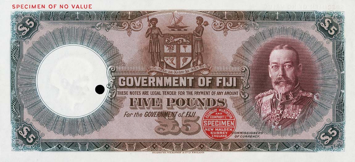 Front of Fiji p34s: 5 Pounds from 1934