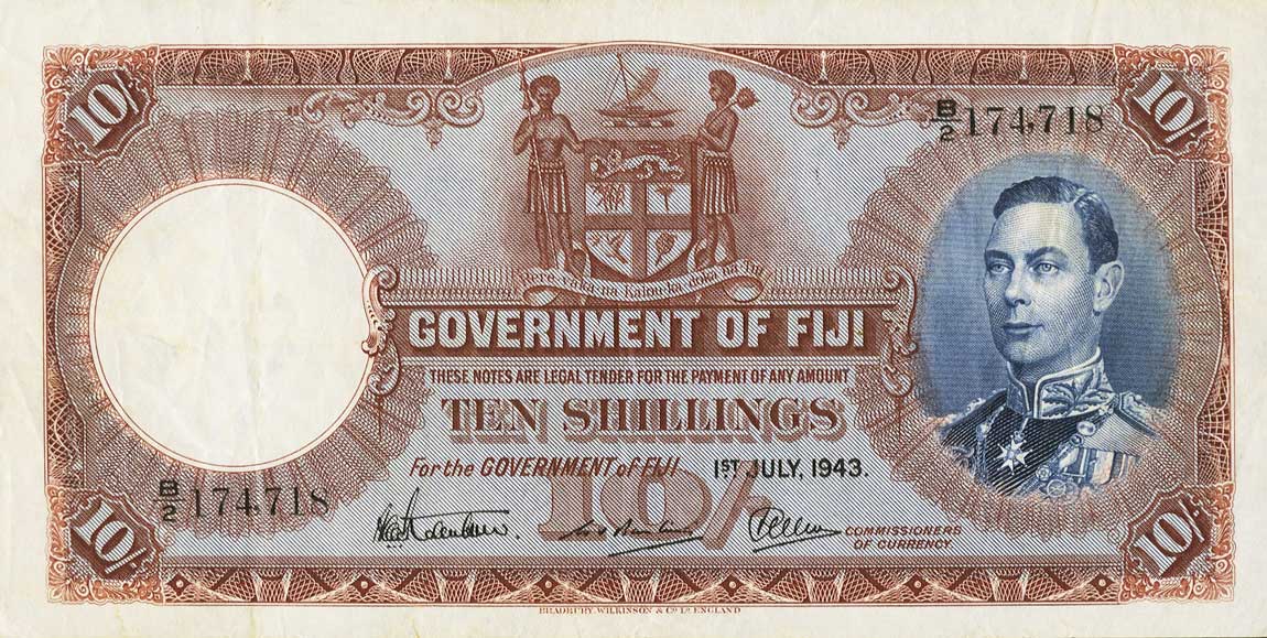 Front of Fiji p38f: 10 Shillings from 1943