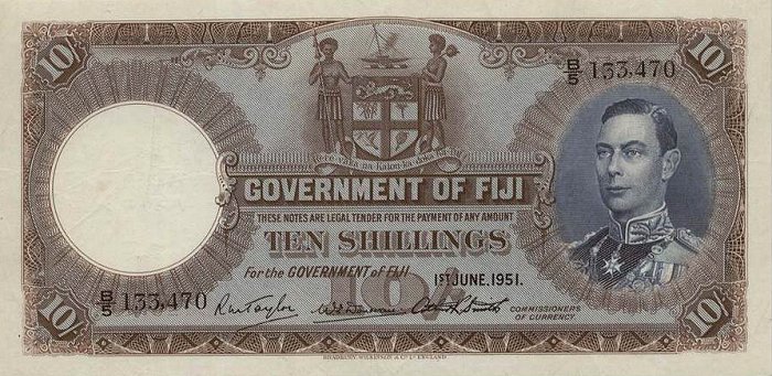 Front of Fiji p38k: 10 Shillings from 1951