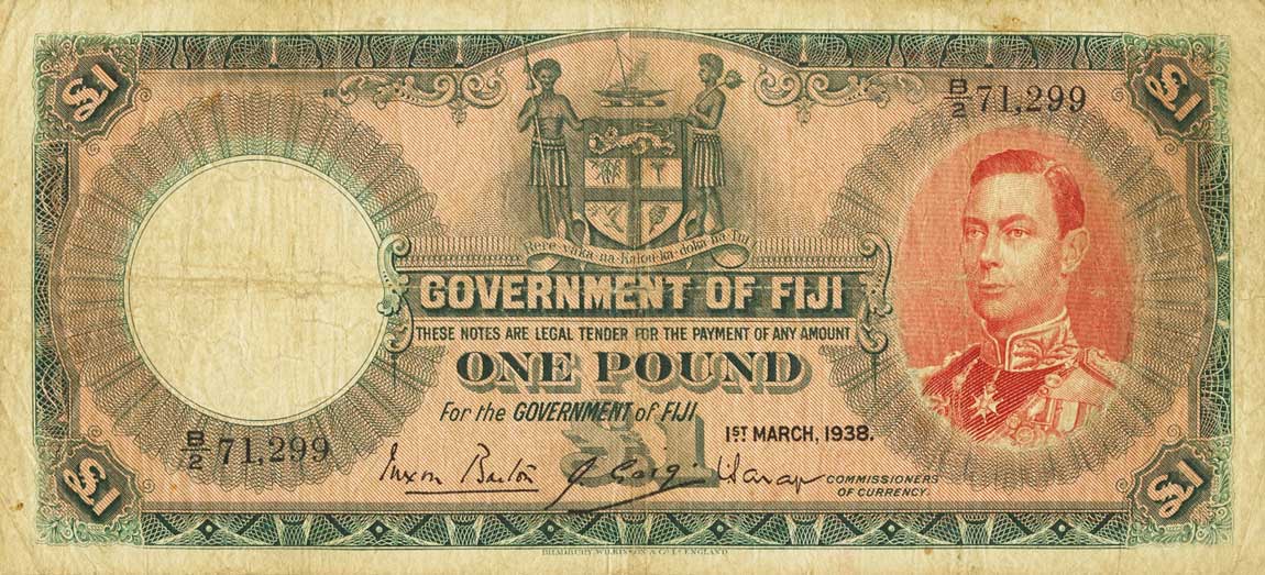 Front of Fiji p39b: 1 Pound from 1938