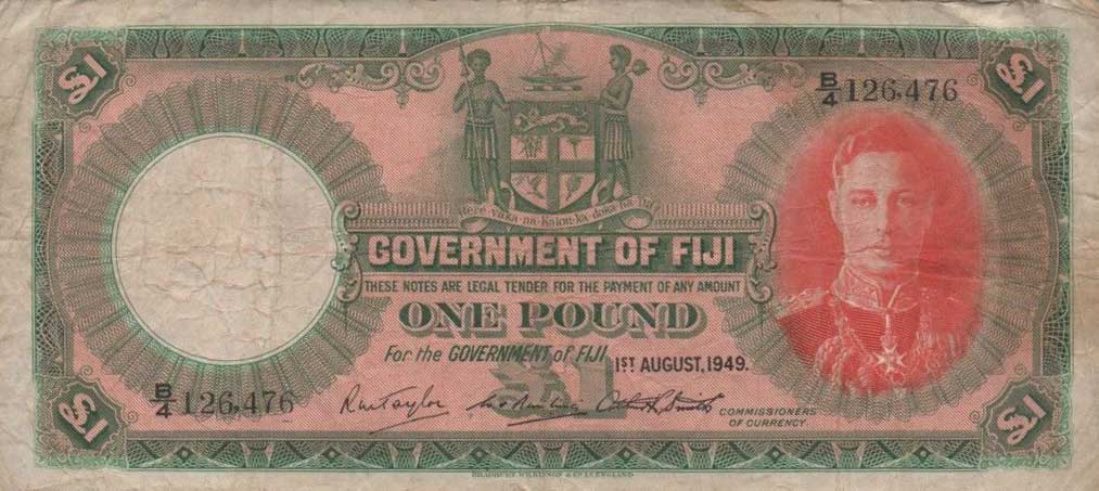 Front of Fiji p40d: 1 Pound from 1949