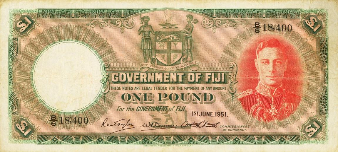 Front of Fiji p40f: 1 Pound from 1951