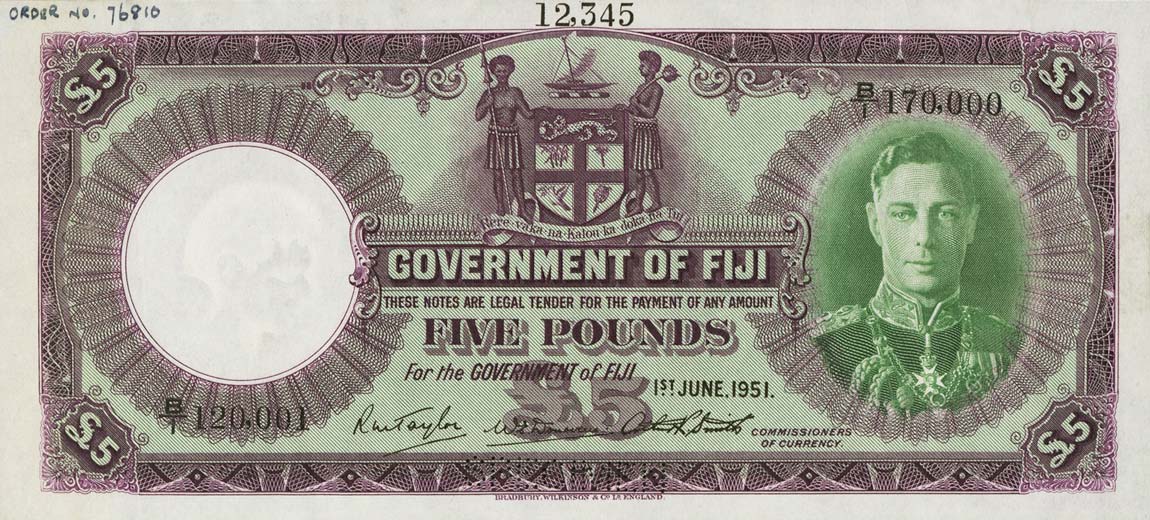 Front of Fiji p41s: 5 Pounds from 1941