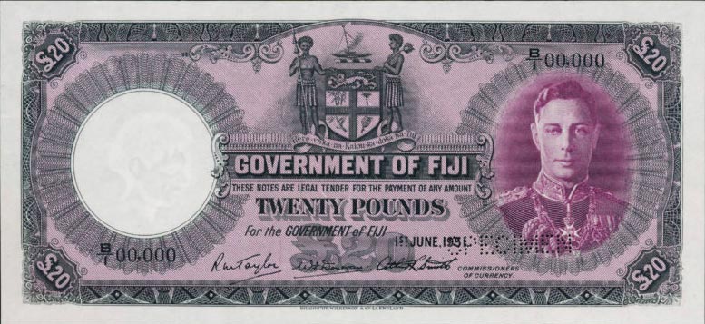 Front of Fiji p43cs: 20 Pounds from 1937