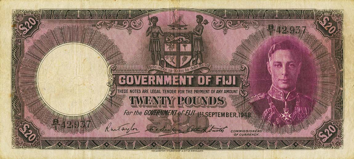 Front of Fiji p43d: 20 Pounds from 1948