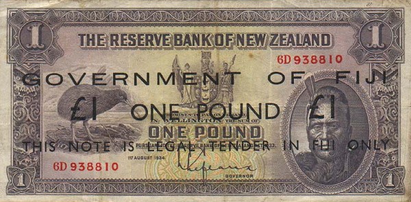 Front of Fiji p45b: 1 Pound from 1942