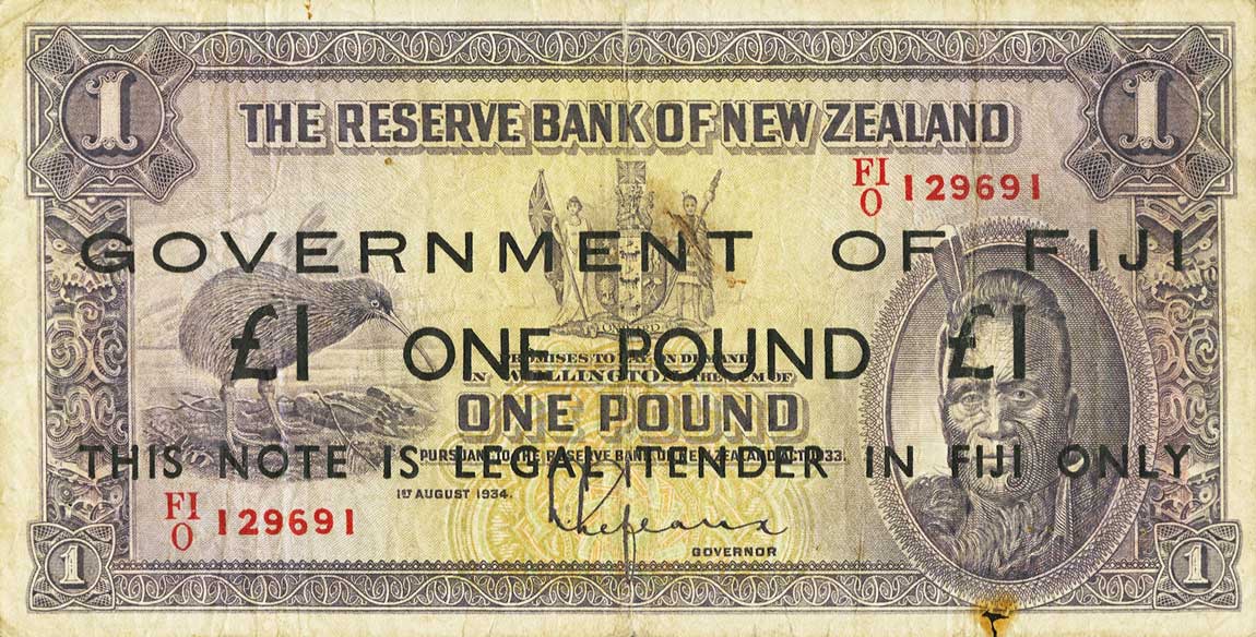 Front of Fiji p45c: 1 Pound from 1942