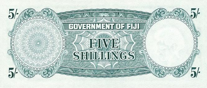 Back of Fiji p51e: 5 Shillings from 1965