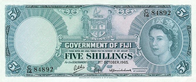 Front of Fiji p51e: 5 Shillings from 1965