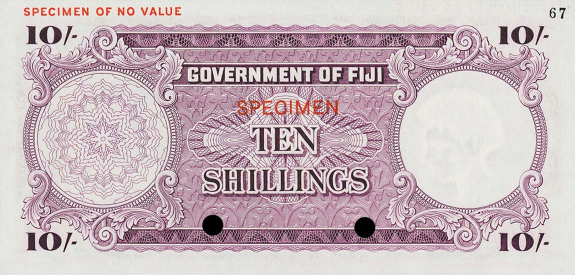 Back of Fiji p52cs: 10 Shillings from 1957