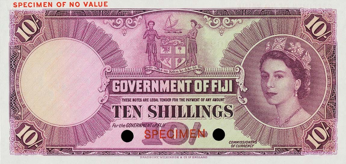 Front of Fiji p52cs: 10 Shillings from 1957