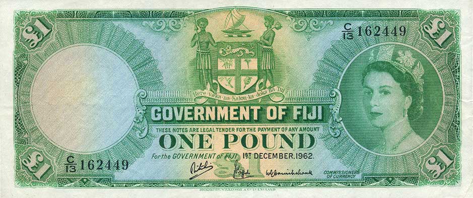 Front of Fiji p53e: 1 Pound from 1962