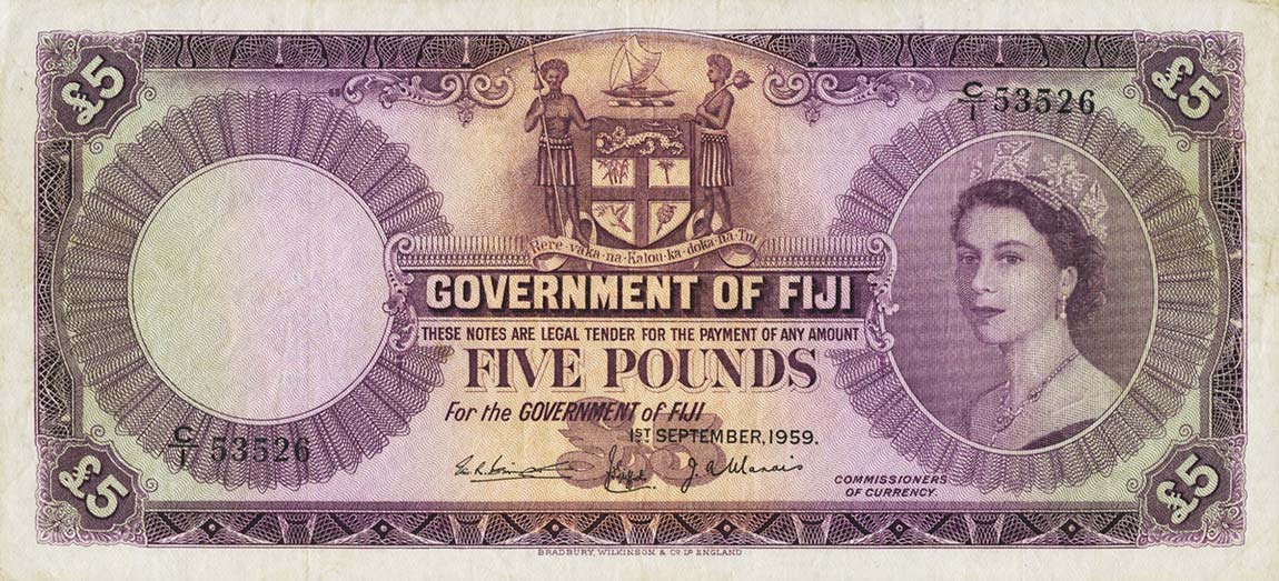 Front of Fiji p54b: 5 Pounds from 1959