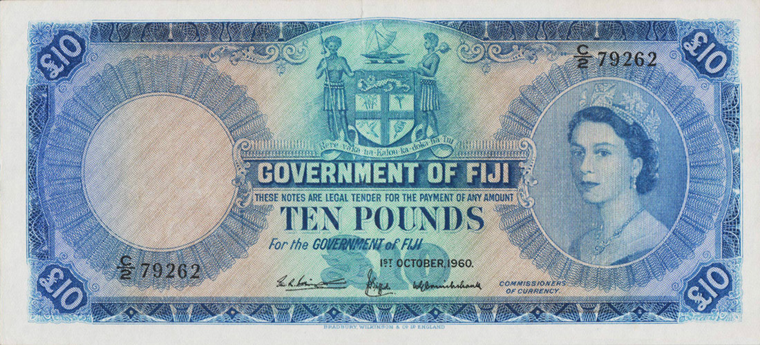 Front of Fiji p55c: 10 Pounds from 1960