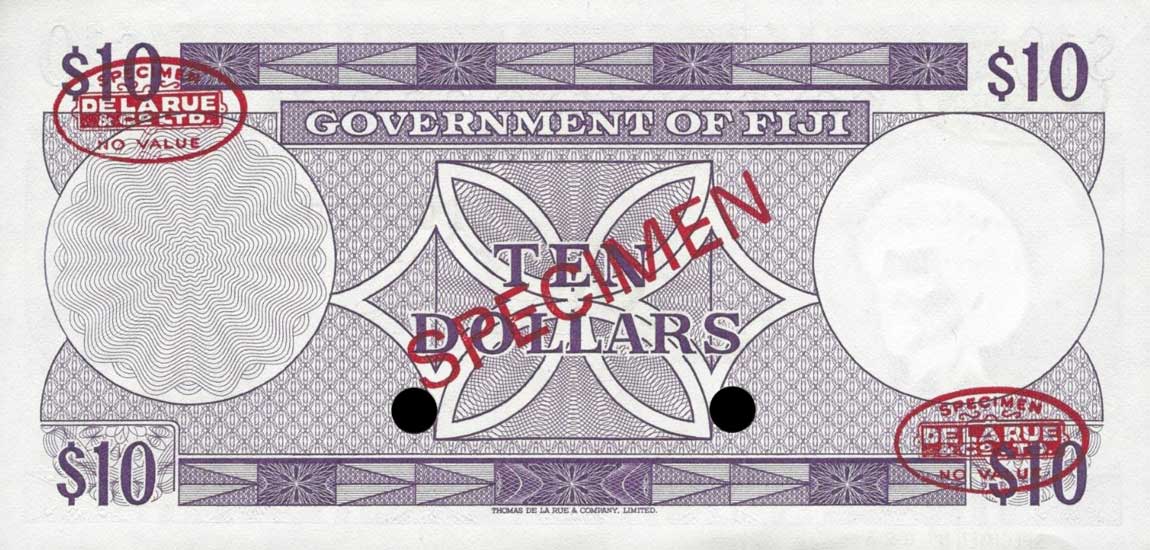 Back of Fiji p62s1: 10 Dollars from 1968