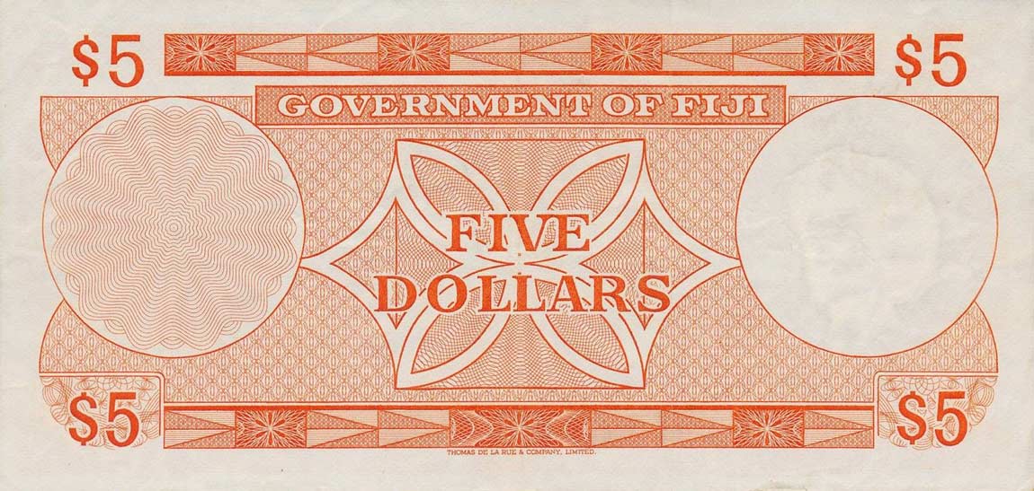 Back of Fiji p67a: 5 Dollars from 1971