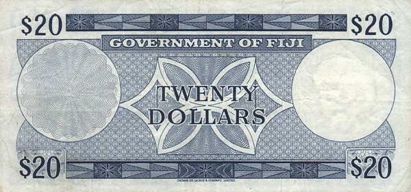 Back of Fiji p69b: 20 Dollars from 1971