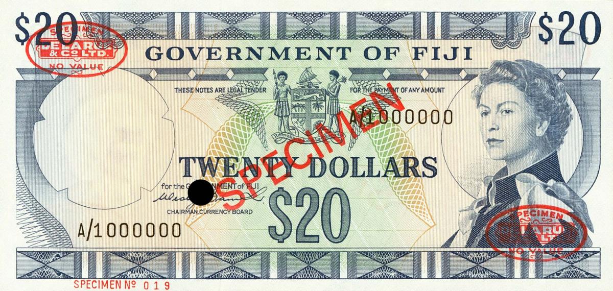 Front of Fiji p69s1: 20 Dollars from 1971