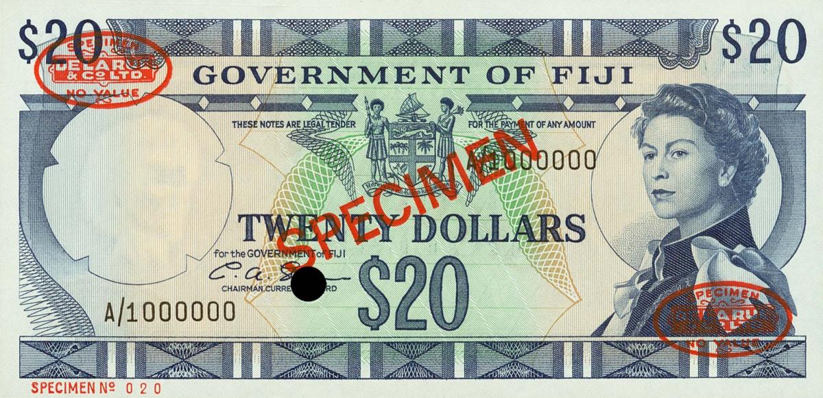 Front of Fiji p69s2: 20 Dollars from 1971