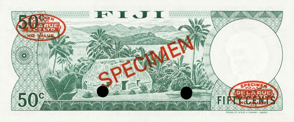 Back of Fiji p70s1: 50 Cents from 1974