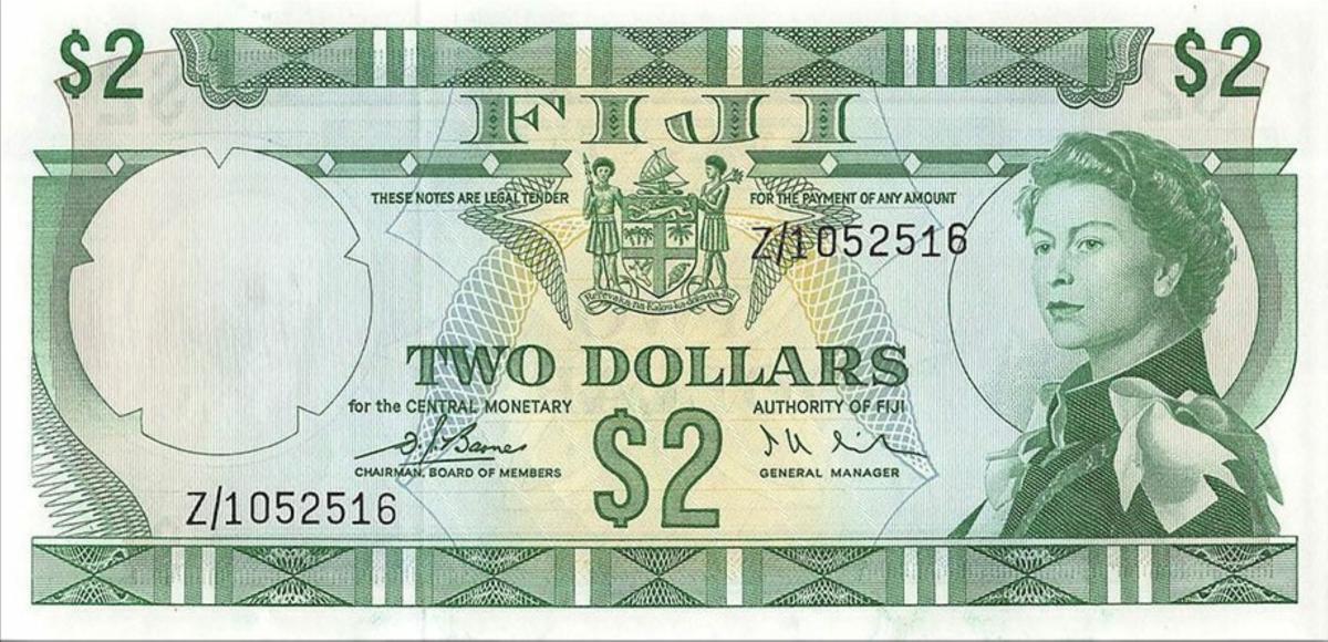 Front of Fiji p72ar: 2 Dollars from 1974