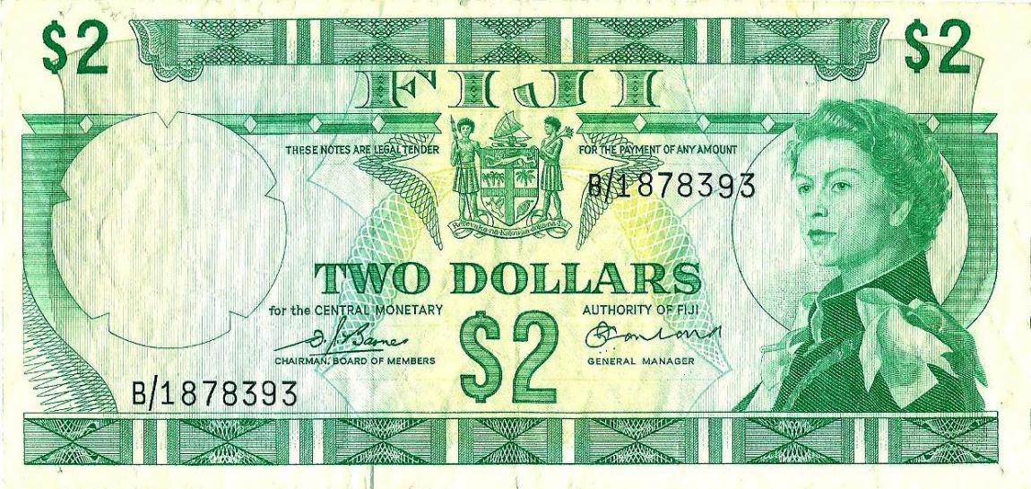 Front of Fiji p72b: 2 Dollars from 1974