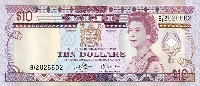 Front of Fiji p79a: 10 Dollars from 1980