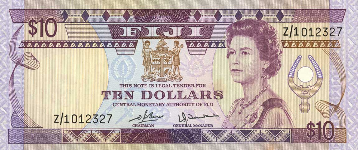 Front of Fiji p79r: 10 Dollars from 1980