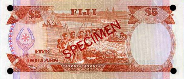 Back of Fiji p83s2: 5 Dollars from 1986