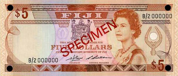 Front of Fiji p83s2: 5 Dollars from 1986