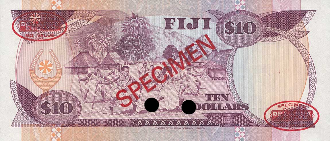 Back of Fiji p84s1: 10 Dollars from 1986