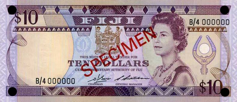 Front of Fiji p84s2: 10 Dollars from 1986