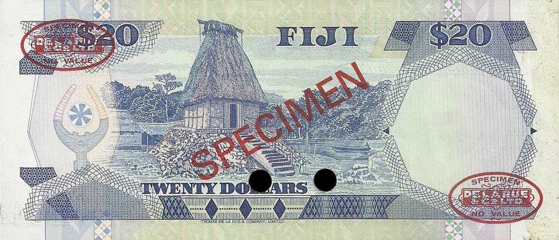 Back of Fiji p85s1: 20 Dollars from 1986