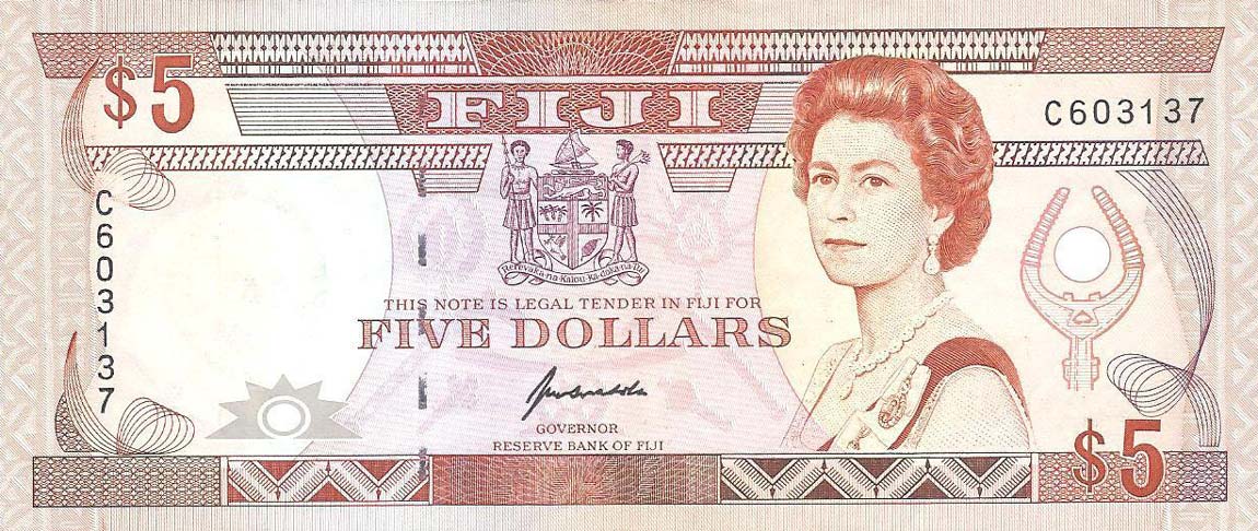 Front of Fiji p91a: 5 Dollars from 1991