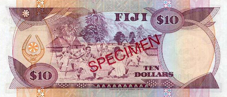 Back of Fiji p92s2: 10 Dollars from 1989