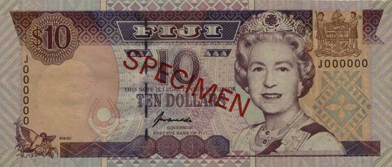 Front of Fiji p98s: 10 Dollars from 1996
