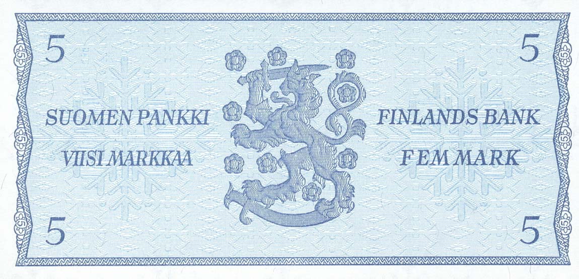 Back of Finland p106Aa: 5 Markkaa from 1963