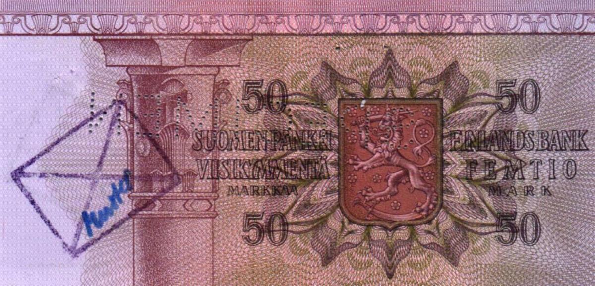 Back of Finland p108s: 50 Markkaa from 1977