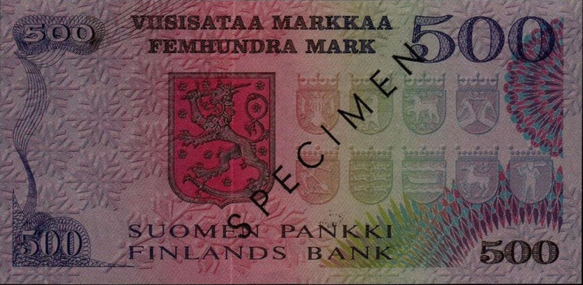 Back of Finland p110s: 500 Markkaa from 1975