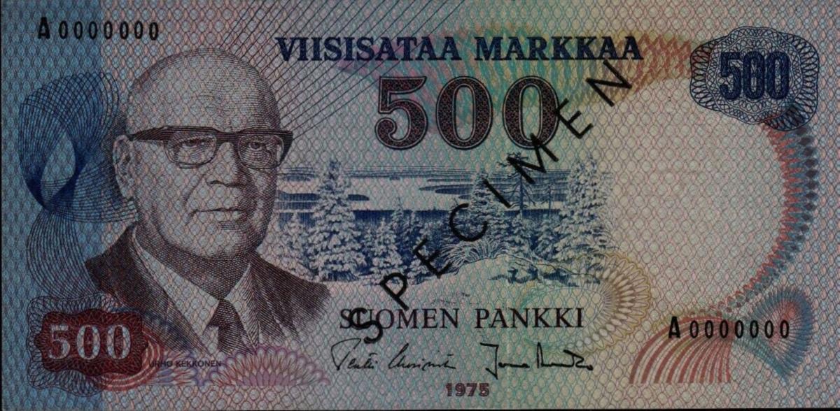 Front of Finland p110s: 500 Markkaa from 1975