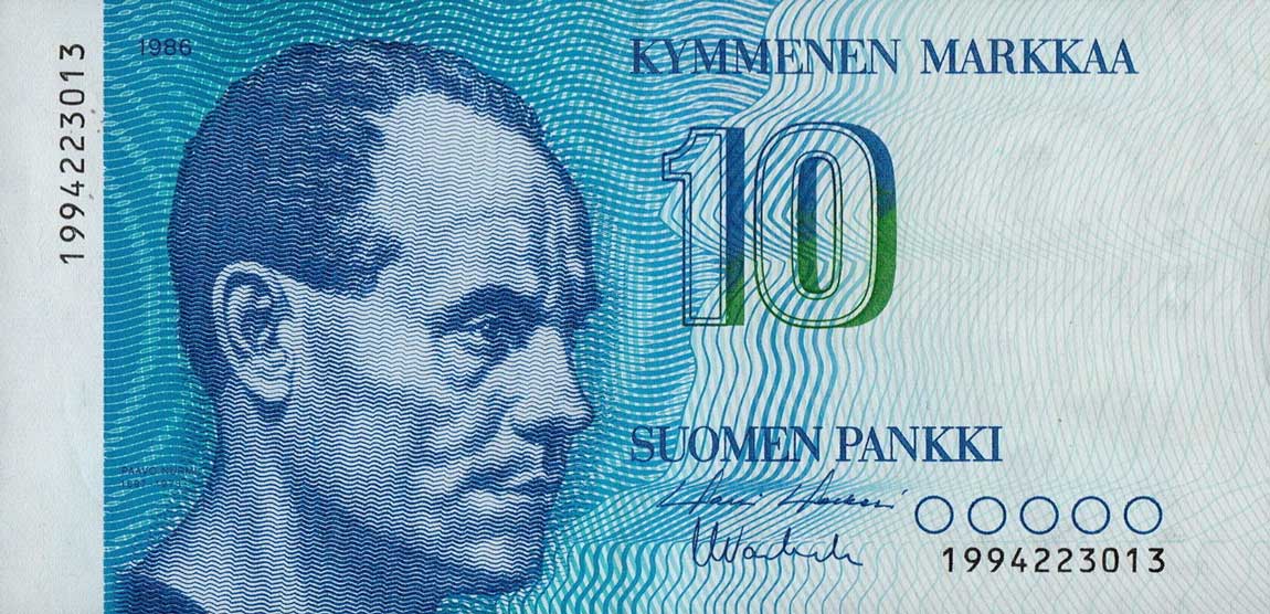 Front of Finland p113r: 10 Markkaa from 1986