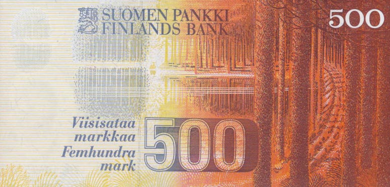 Back of Finland p116a: 500 Markkaa from 1986