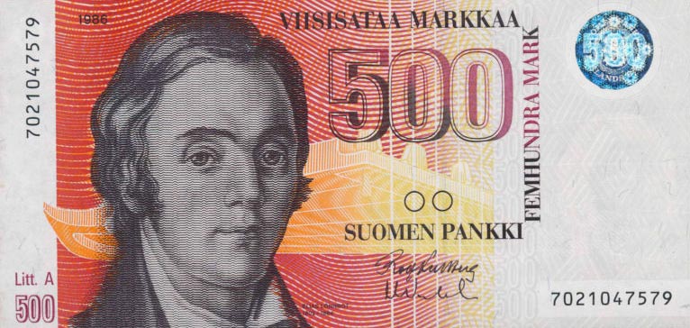 Front of Finland p116a: 500 Markkaa from 1986