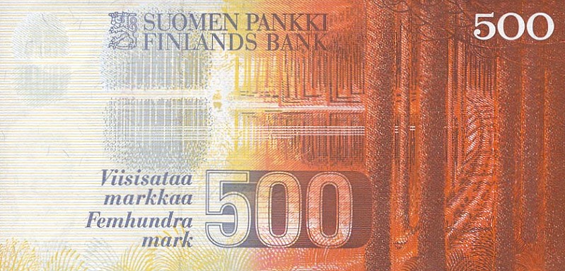 Back of Finland p120: 500 Markkaa from 1986