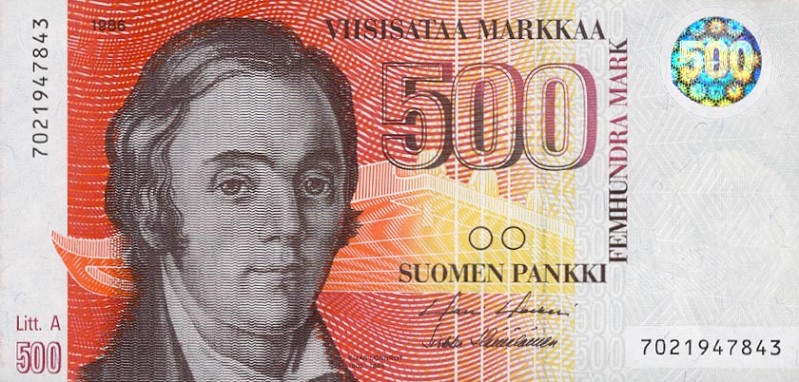 Front of Finland p120: 500 Markkaa from 1986